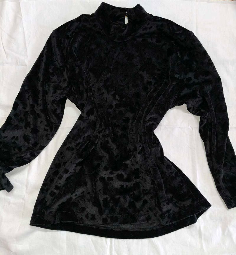 Black Velvet Long Sleeve Top