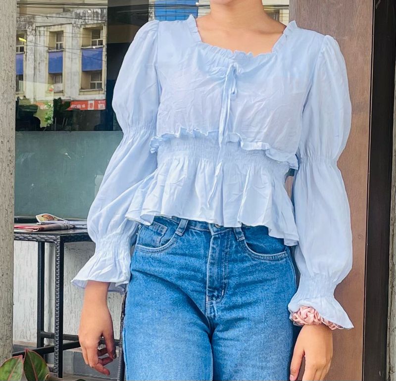 Chic Blue Ruffle Top