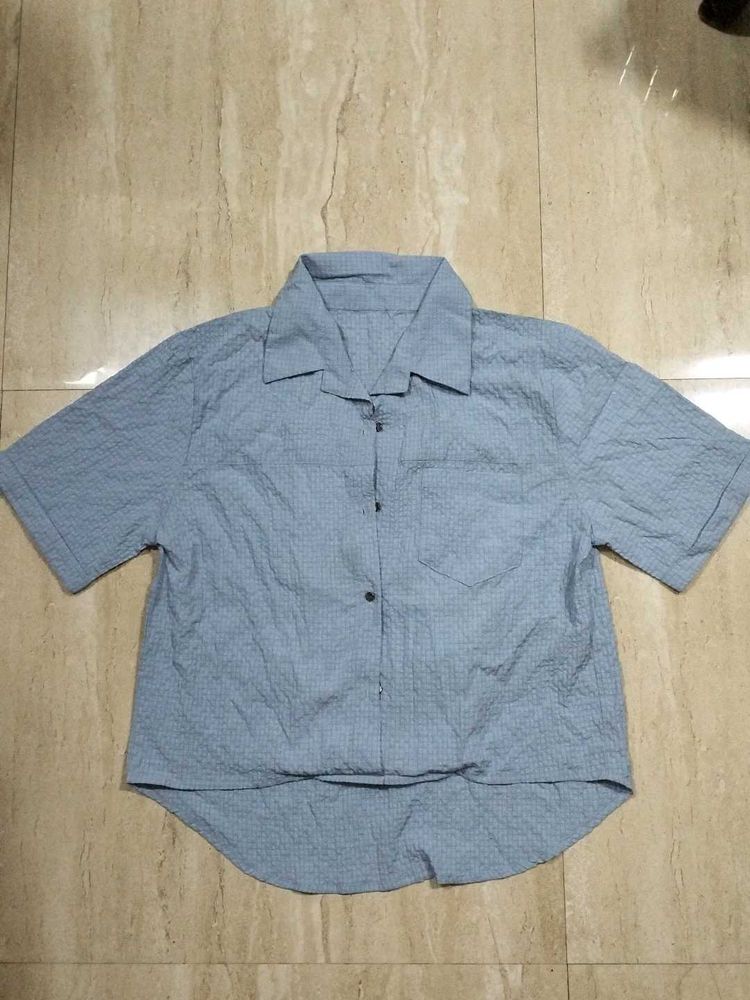 Blue Textured Short Sleeve Shirt