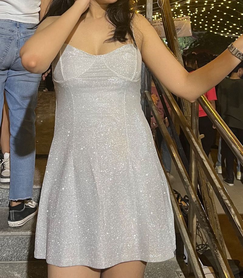 Sparkly Silver Mini Dress