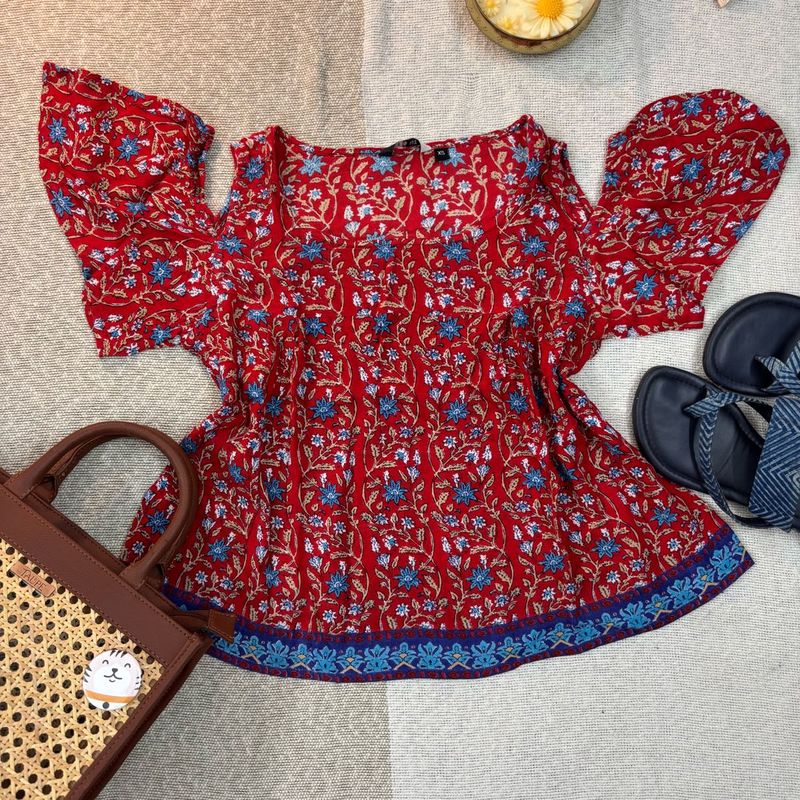 Red Floral Print Top