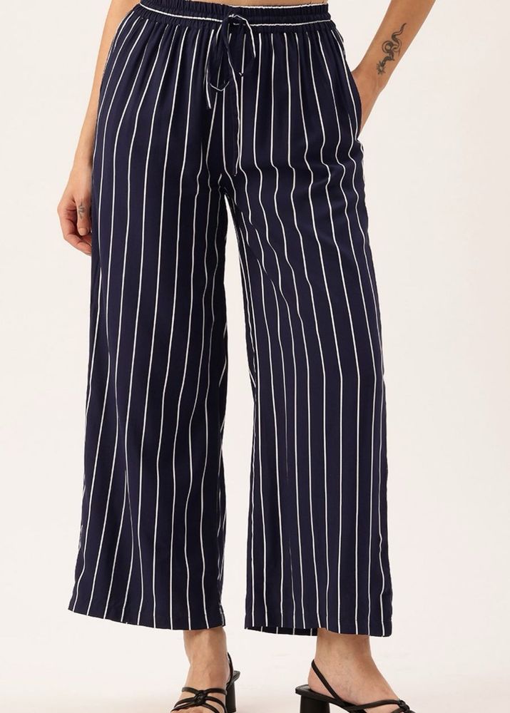 Navy Blue Striped Wide Pants