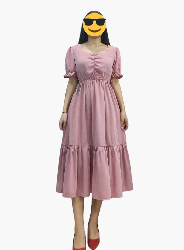 Puff Sleeve Pink Midi Dress