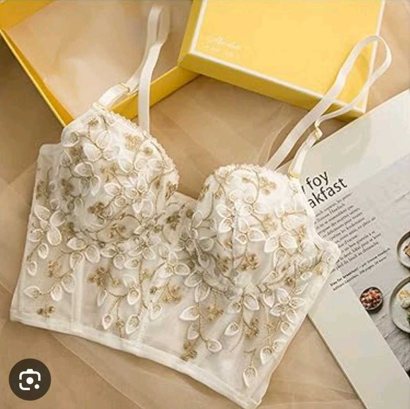WHITE SEXY FLORAL EMBROIDERY CORSET