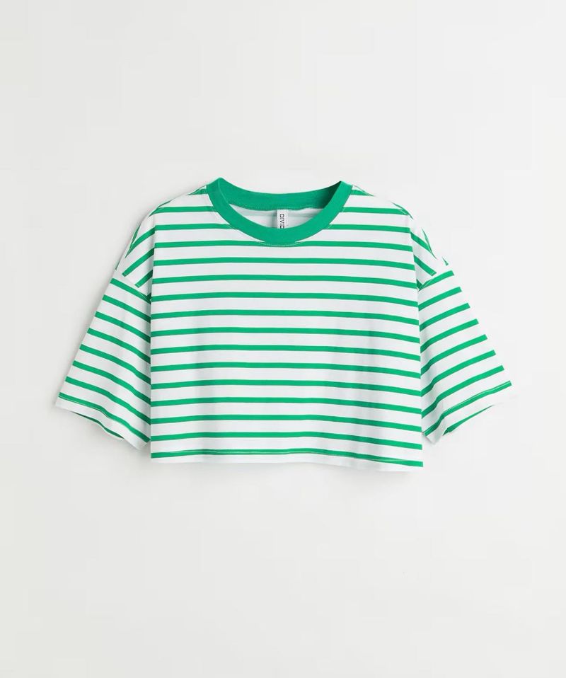 H&amp;M Green &amp; White Striped Crop Top