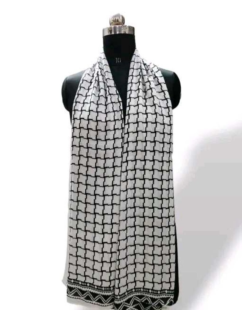 Women Stall White N Black Dotted Scarf