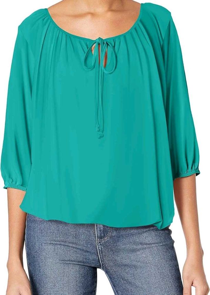 Elegant Teal Tie-Neck Top