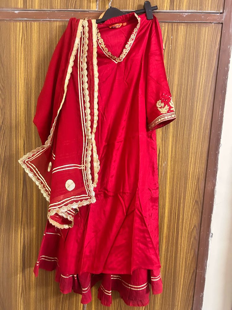 Red Embroidered Kurta Set