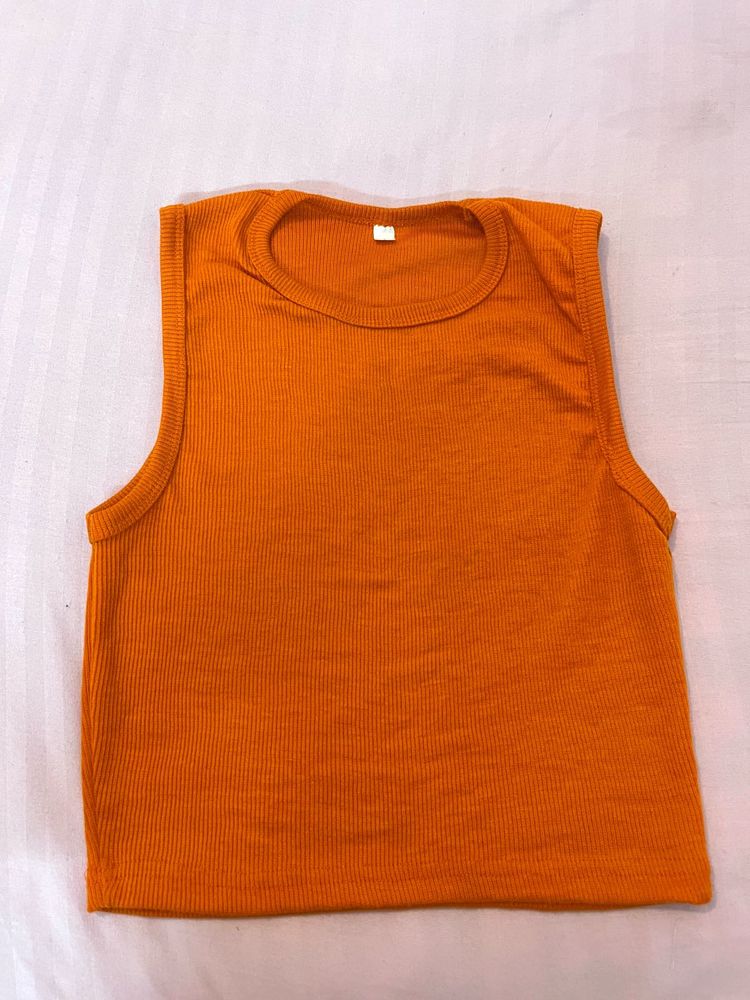 Orange Ribbed Tank Top
