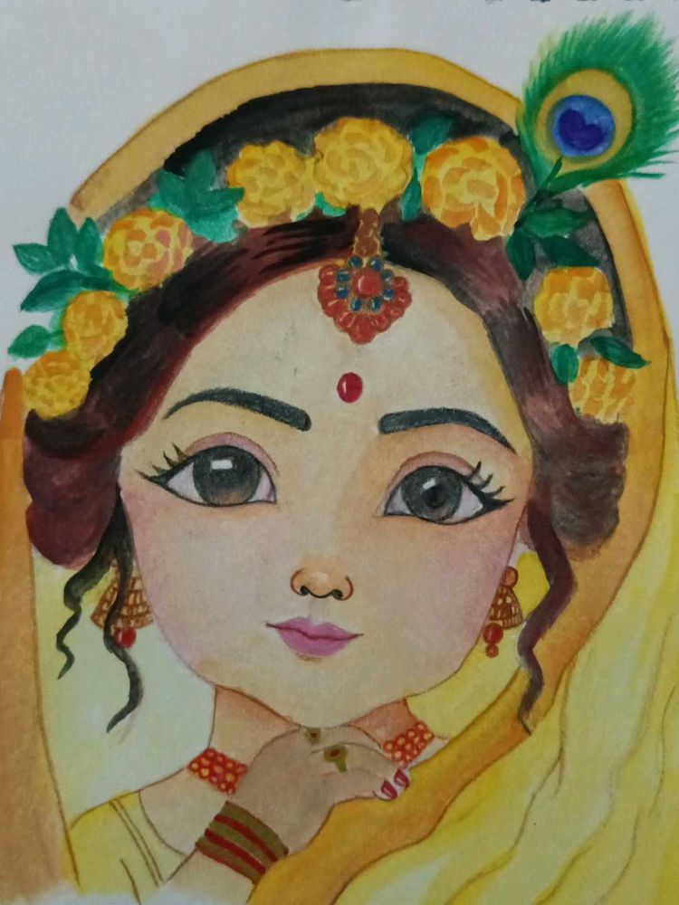 Cute Radharani Beautiful Drawing