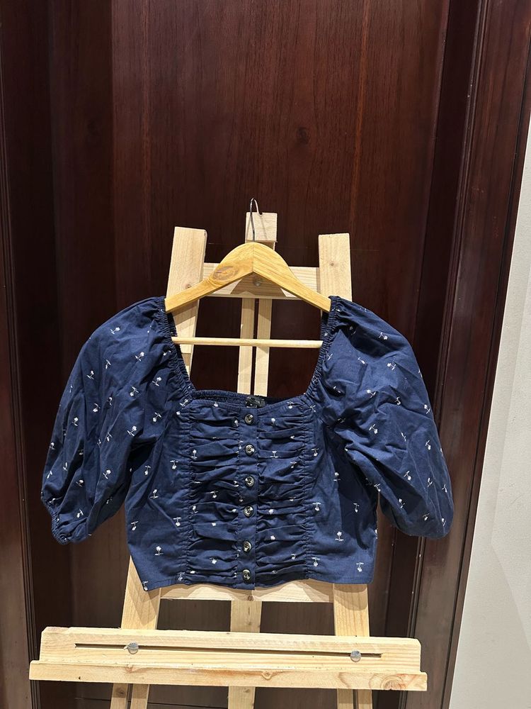 Brand New Blue Printed Crop Top