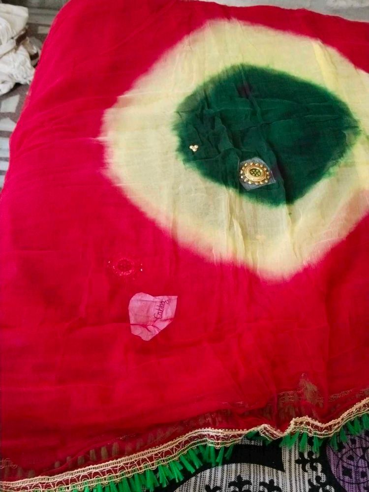 Red Bandhani Dupatta And Odana