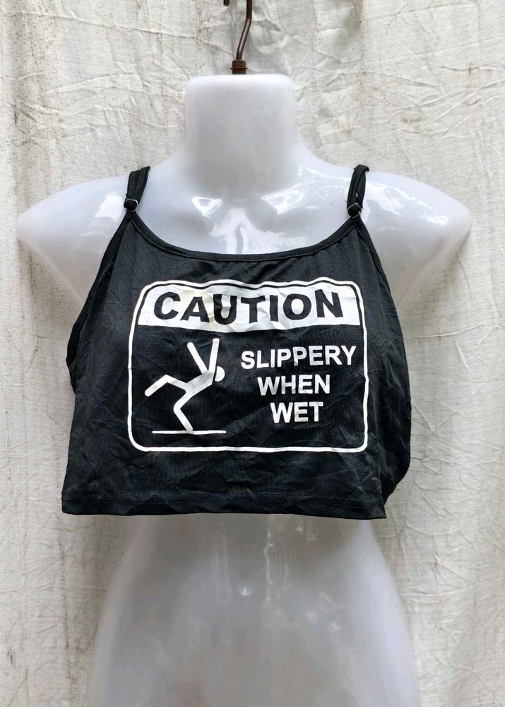 48156. Caution Slippery When Wet Crop Top