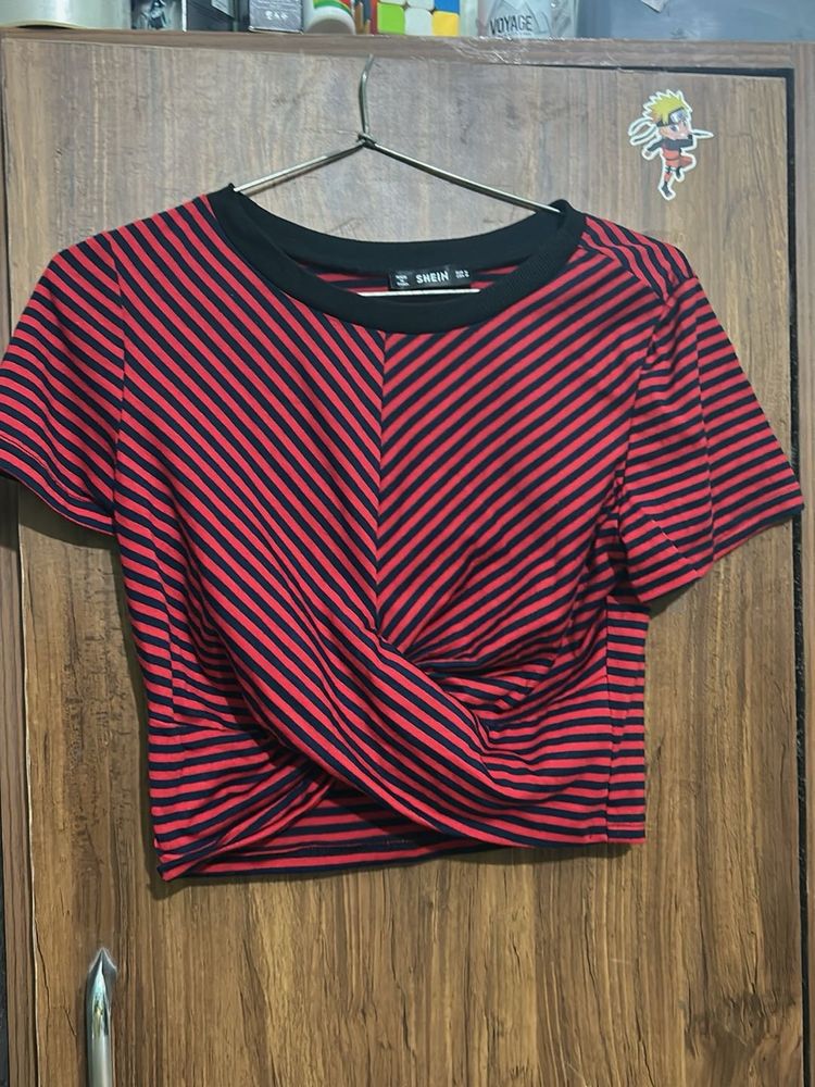 Shein Striped Twist-Front Tee