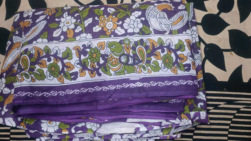 Purple Kalamkari Cotton Fabric
