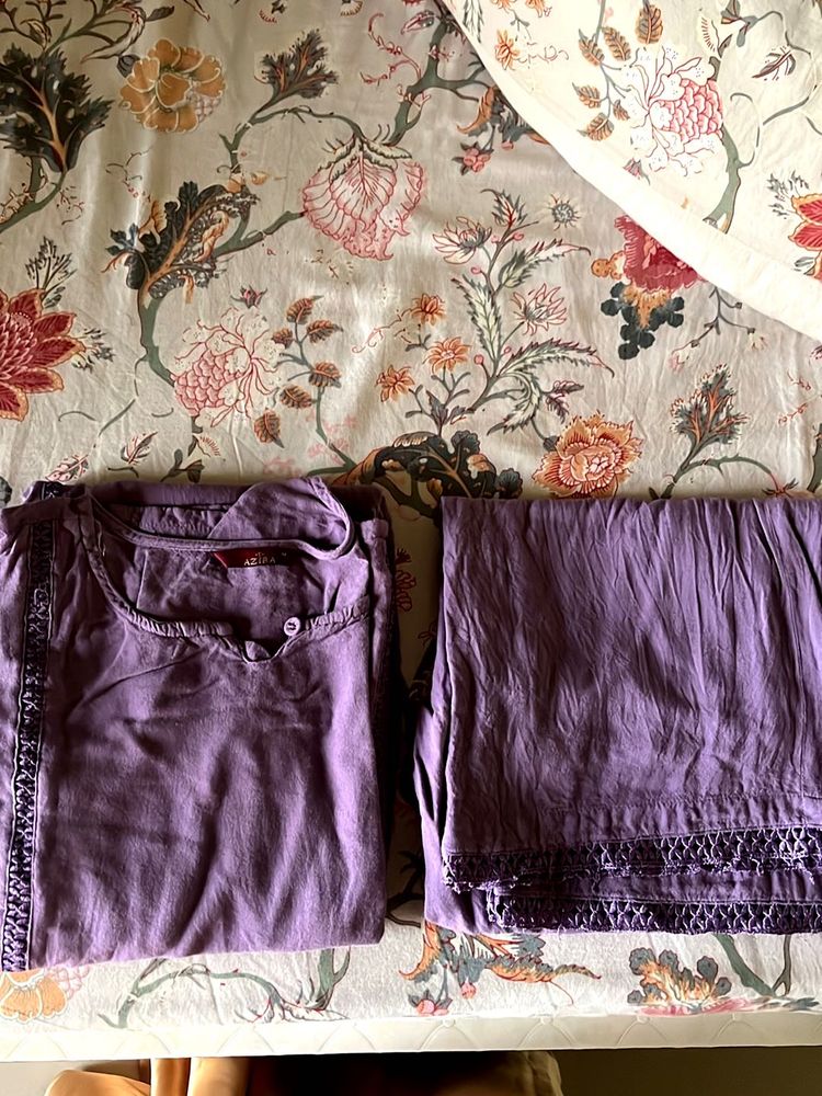 Purple Embroidered Top &amp; Pants Set
