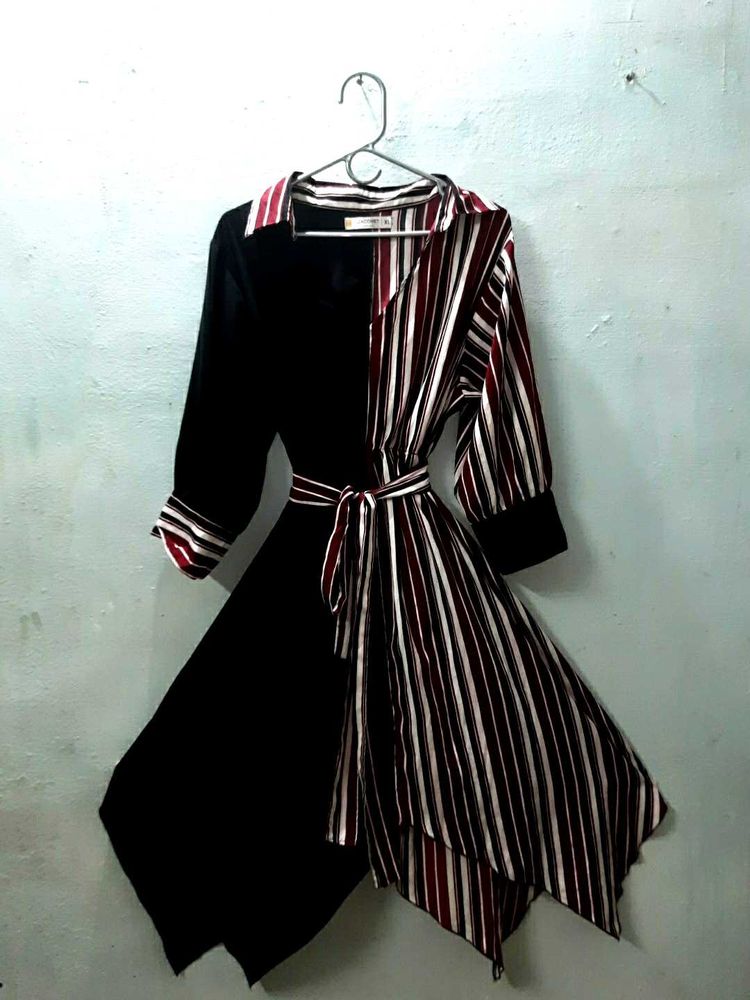 Colorblock Striped Asymmetrical Dress