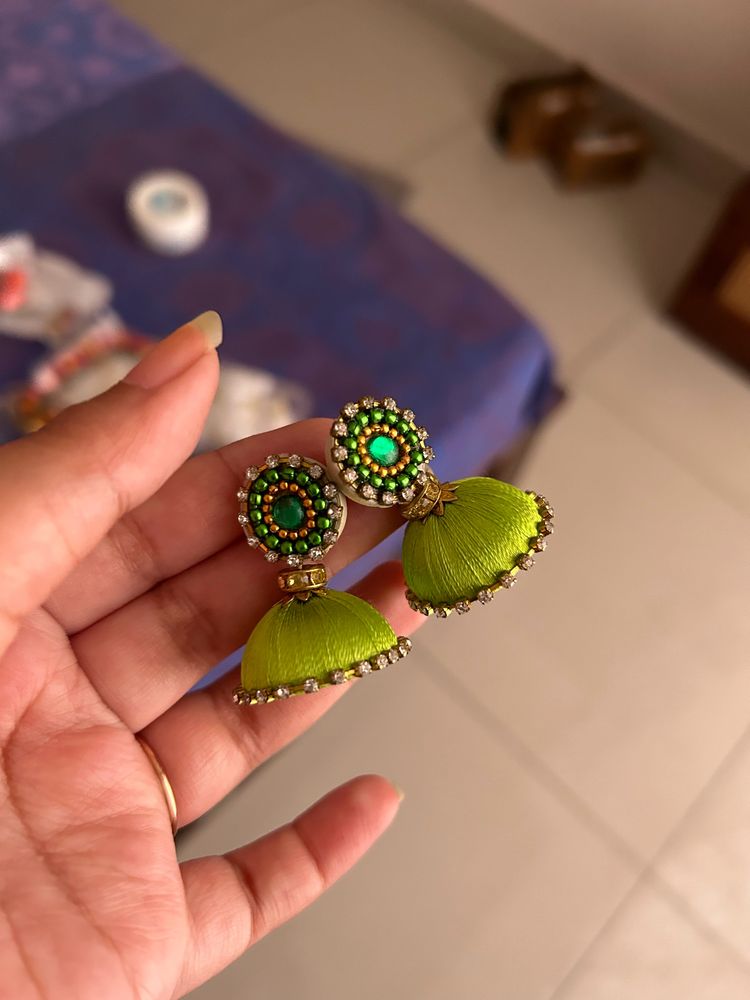 Thread Work Earrings And Jewellery Set