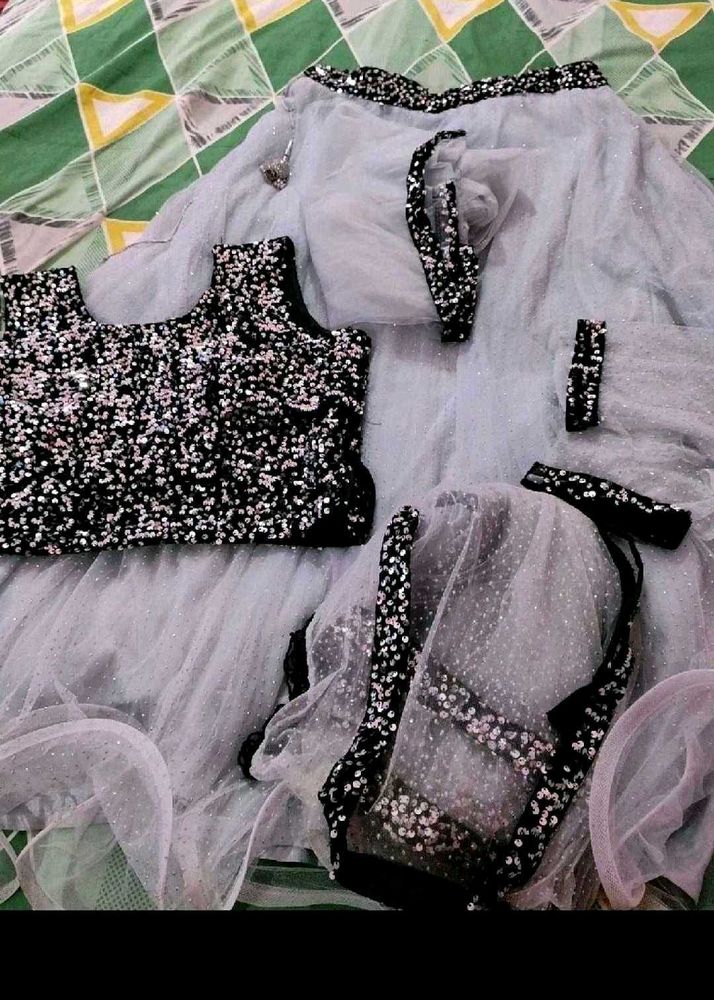 Sequin Lehenga Choli Set with shrug