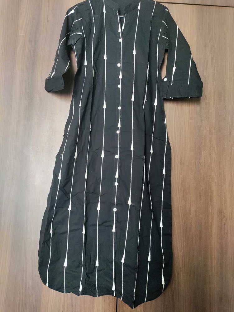 Cotton Black Kurta With White Threadwork