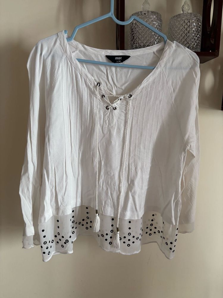 MAX White Lace-Up Tunic Top