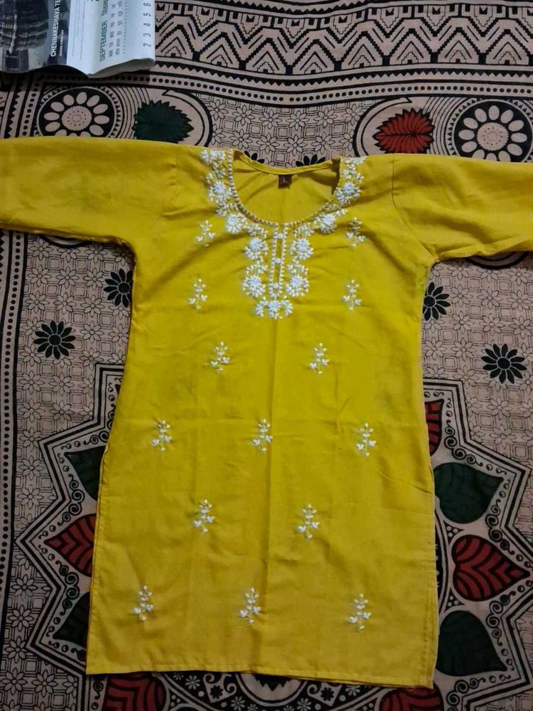 Yellow Embroidered Kurti