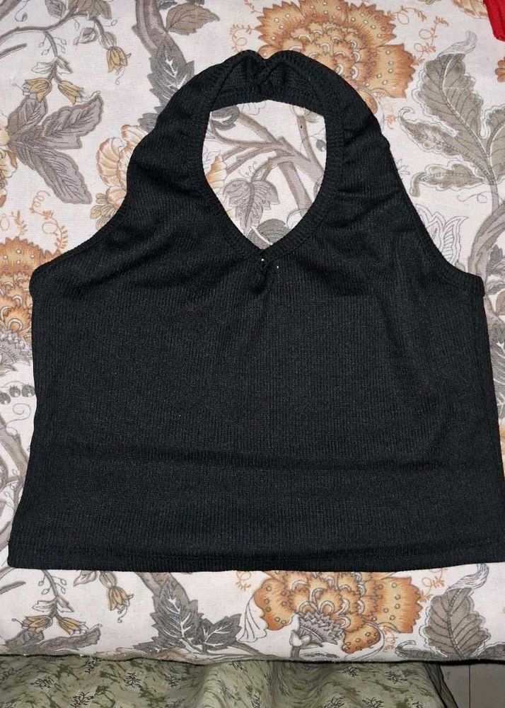 Black Halter Knit Top