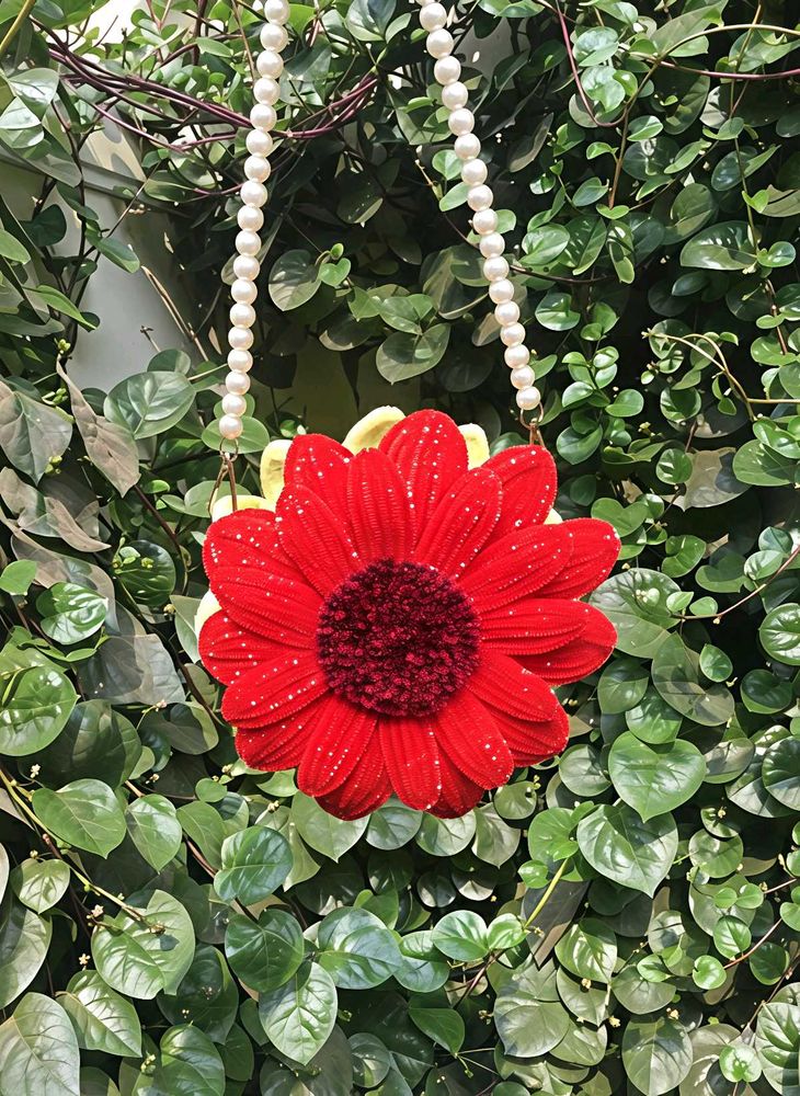 Floral Clutch with Pearl Handle
