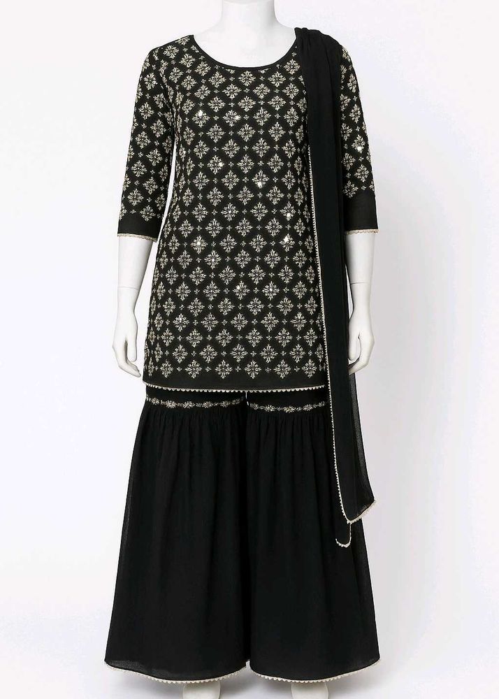 Black Embroided Kurti Garara with Dupatta