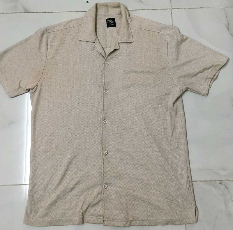 Beige Short Sleeve Button-Down Shirt
