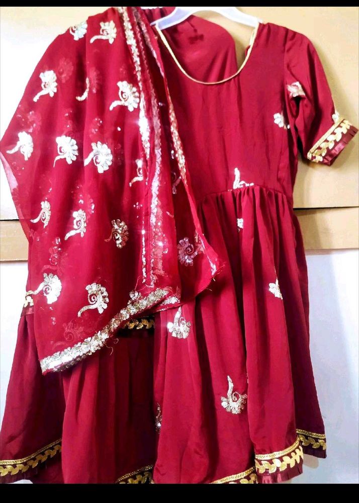 Maroon Embroidered Kurta Set