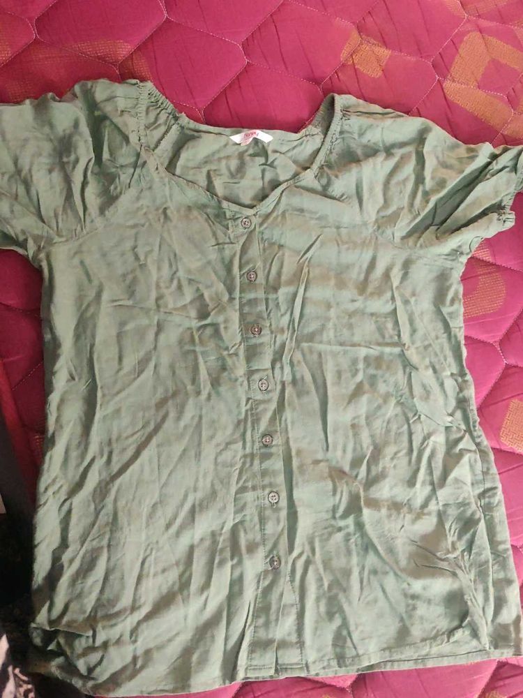 Olive Green Button-Down Top