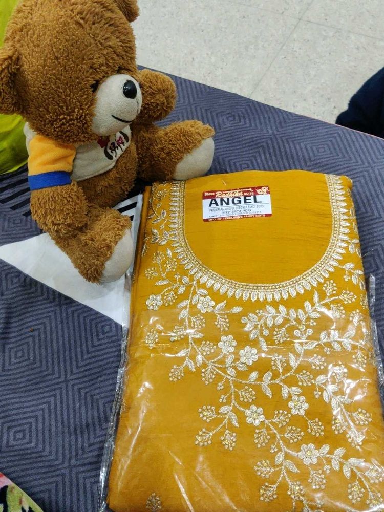Golden Embroidery Mustard Colour  Unstitched Suit