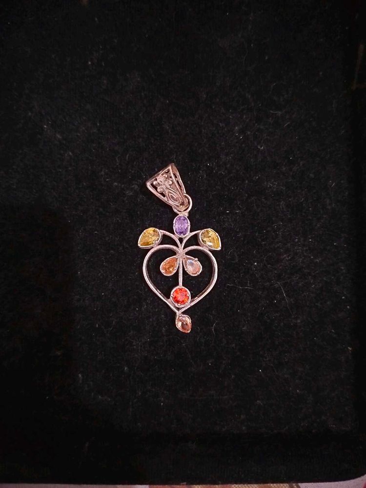 Silver Tone Heart Gemstone Pendant