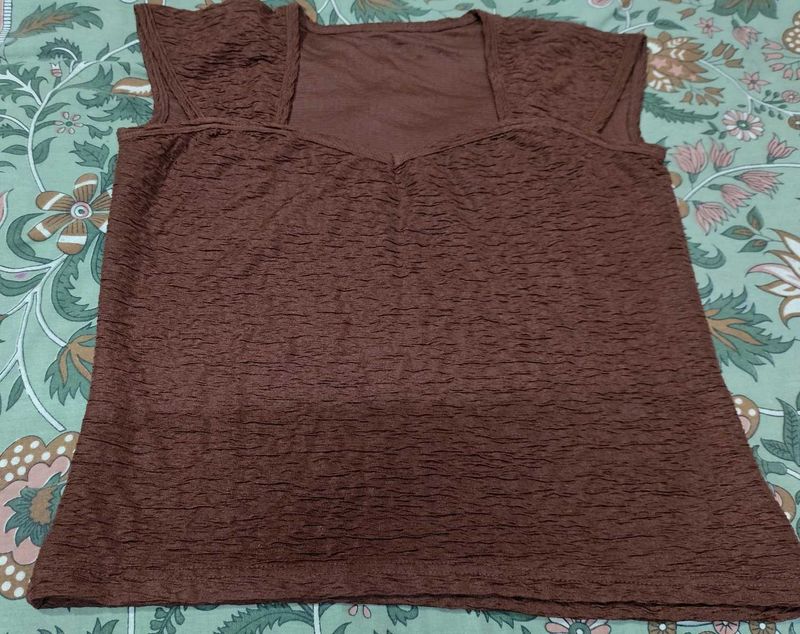 Brown Textured Sleeveless Top
