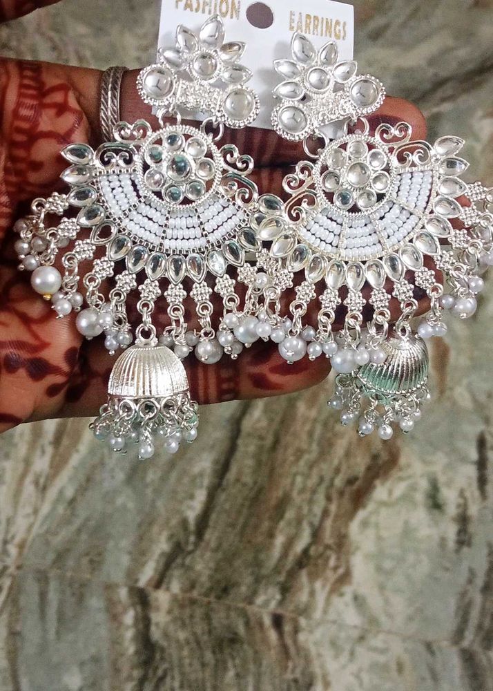 Silver Tone Jhumka Earrings