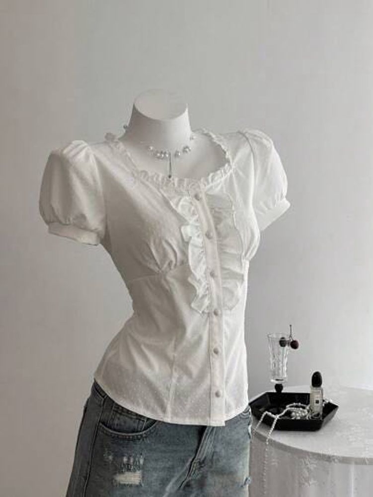 🦢y2k fitted sheer ruffle sequin top 🦢