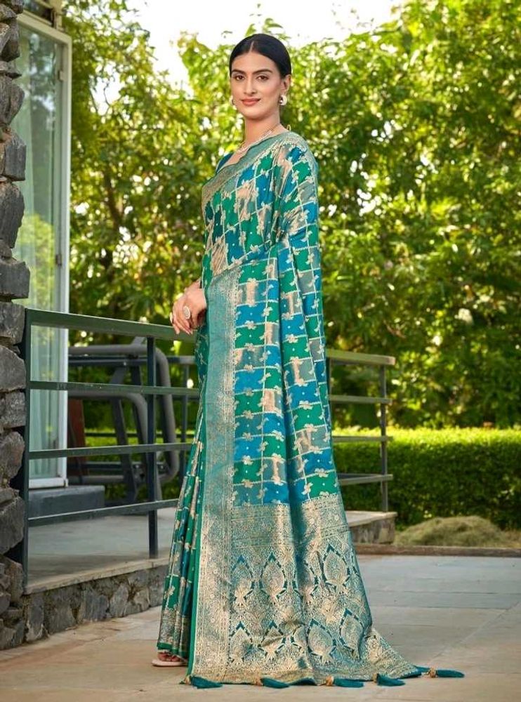 Elegant Green &amp; Blue Saree