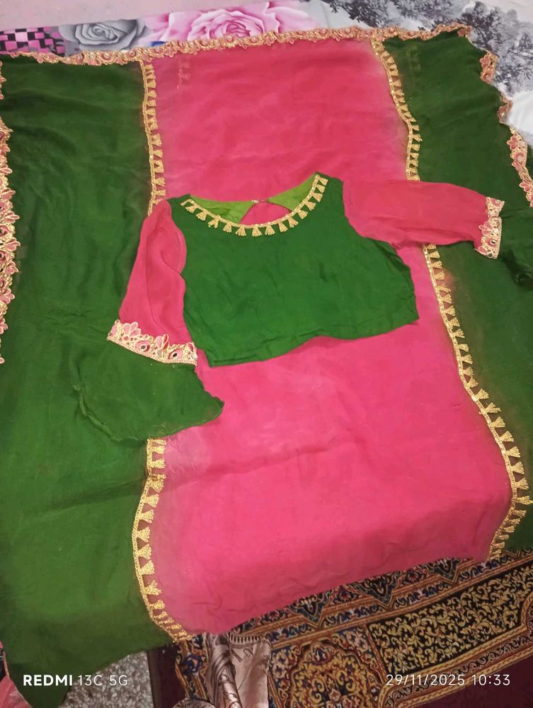 Pink &amp; Green mirror saree🩷💚