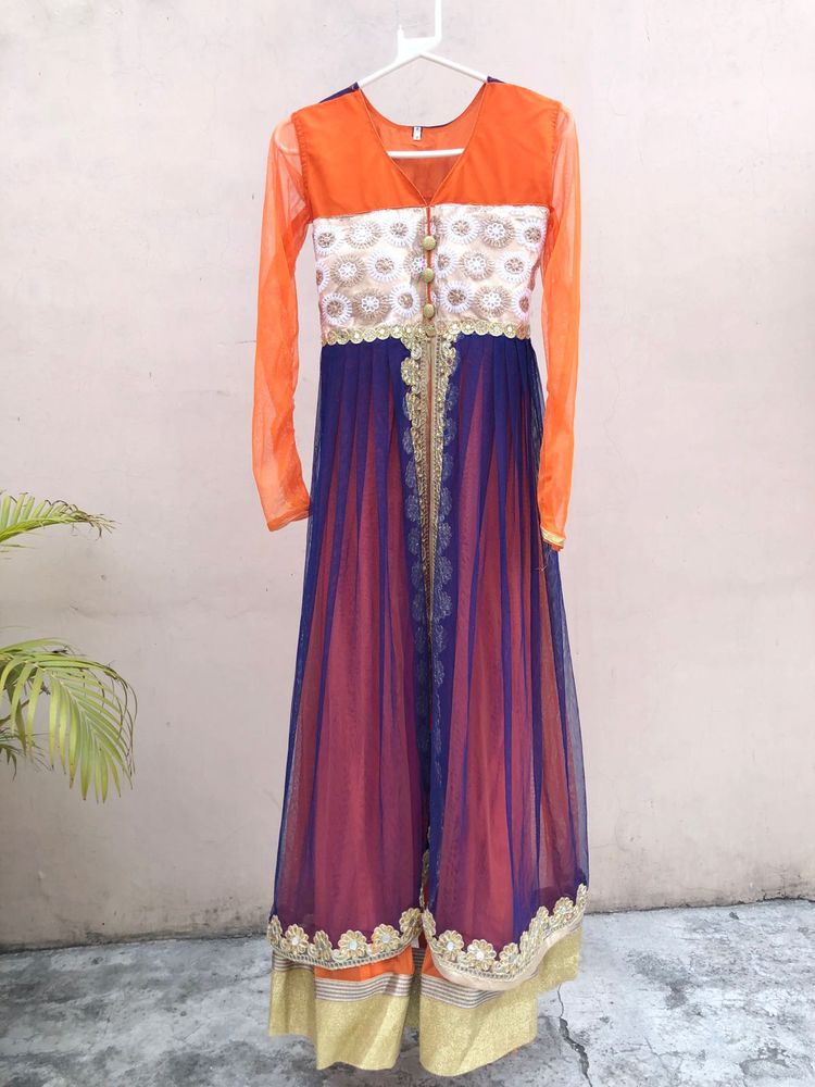 Gorgeous Orange &amp; Blue Anarkali