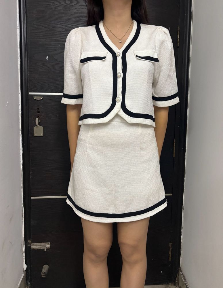 White And Black top skirt set