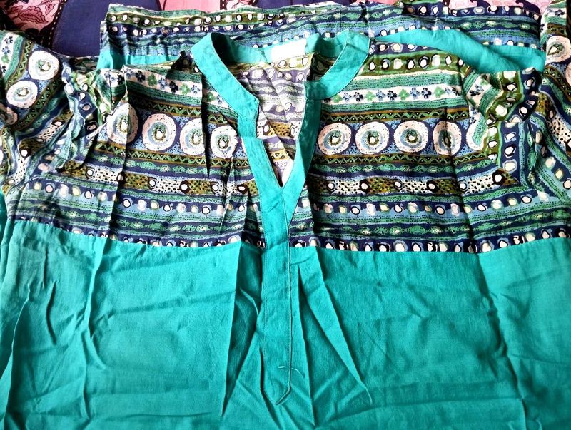 A-LINE KURTI - SEA GREEN