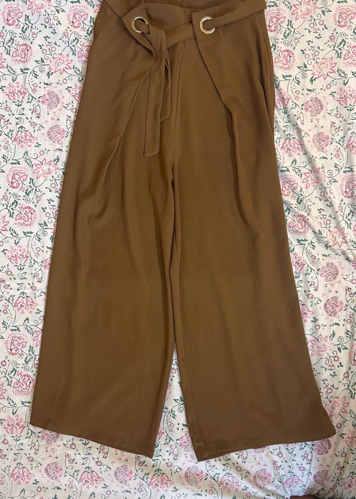 Wide Leg Tie Belt Trouser Pants