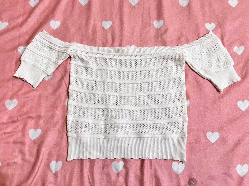 White Knit Off-Shoulder Top