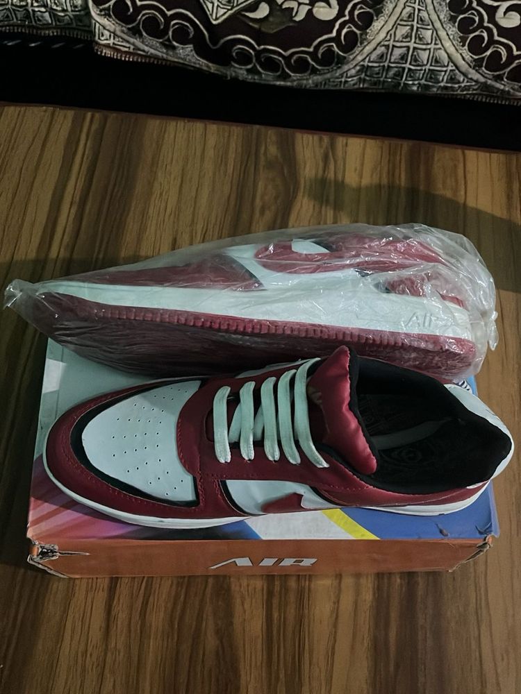 Burgundy &amp; White Sneakers