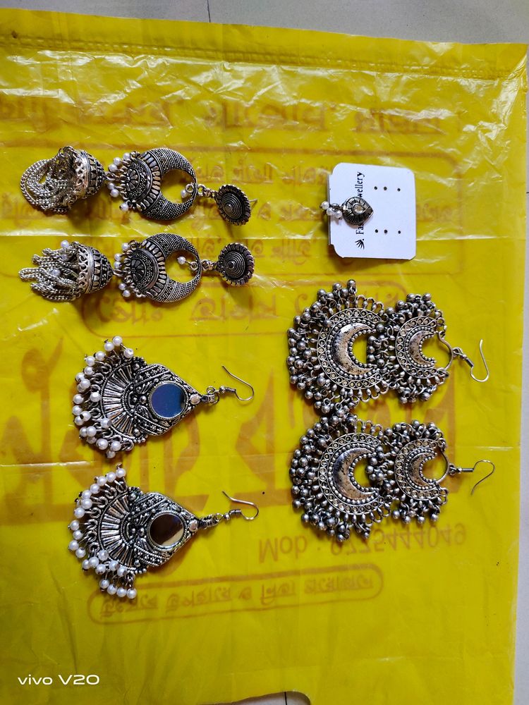 3 Beautiful Silver Earrings One Nose Ring 😍