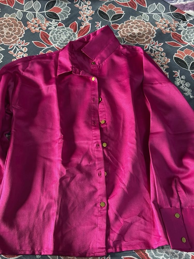 Hot Pink Satin Shiny Shirt