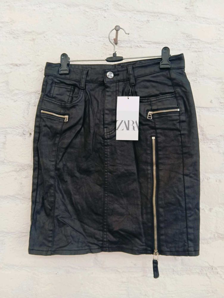 Zara Black Faux Leather Mini Skirt