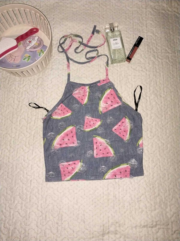 Cute Watermelon Print Halter Top