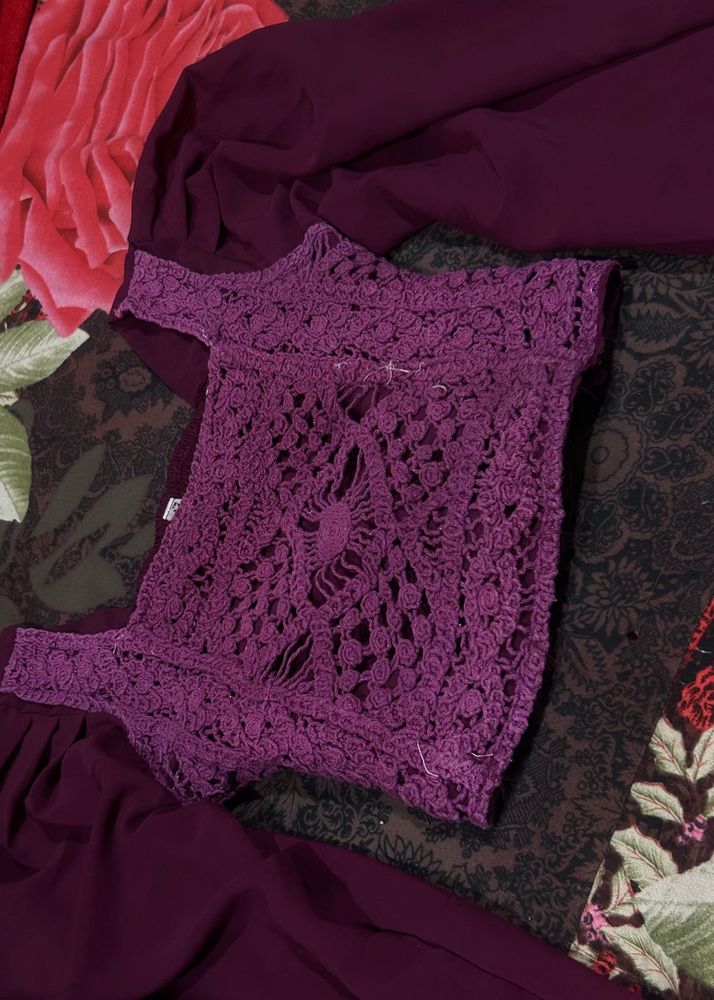 Crochet Wool Top With Balloon Sleeves